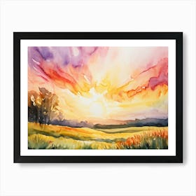 Abstract Watercolor Painting Capturing The Essence Of A Spring Sunrise In Nature Glowing With Brigh (5) Art Print