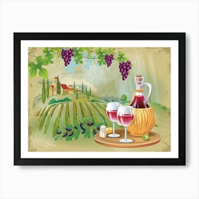 Wine And Grapes — wine poster, kitchen poster, wine print 1 Art Print