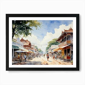 A Young Adventurer Meanders Through The Bustling Streets Of A Summer Town In Thailand Pastel Colore (4) Art Print