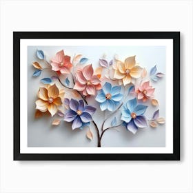 Blossoming 3d Floral Artistry Leaves, Flowers, And A Mesmerizing 1 Art Print