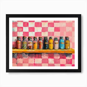 Spices On Shelves Pink Checkerboard 1 Art Print