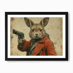 Absurd Bestiary: From Minimalism to Political Satire.Rabbit With Gun 4 Art Print