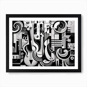 Music Abstract Black And White 6 Art Print