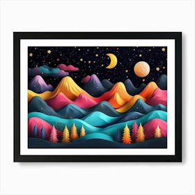 Night Sky With Mountains 2 Art Print