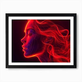 Glowing Enigma: Darkly Romantic 3D Portrait: Face Of A Woman Art Print