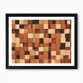 Abstract Image Of A Wall Composed Of Many Small, Brown And Beige Squares, Creating A Textured, Geometric Pattern Art Print