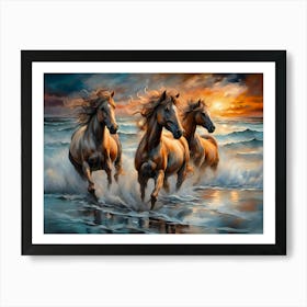 Horses At The Beach - Ai Art Print