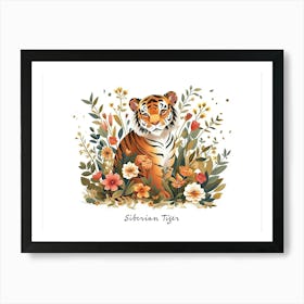 Little Floral Siberian Tiger 2 Poster Art Print