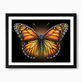 Monarch Butterfly On A Black Background Art Print