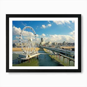 Netherlands, The Hague, Scheveningen, Ferris Wheel, Pier, Beach And Spa Hotel Art Print