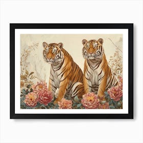 Floral Animal Illustration Bengal Tiger 1 Art Print