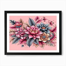 Flowers On A Pink Background 2 Art Print