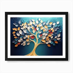 Colorful Tree With Leaves On Hanging Branches Painting Art Print