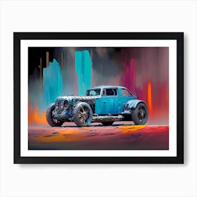 Blue Car In The City 1 Art Print