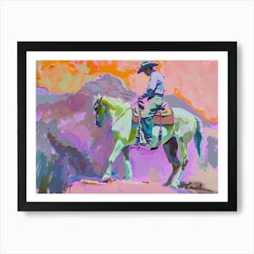 Neon Cowboy In Rocky Mountains 5 Painting Art Print