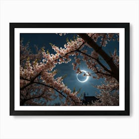 Full Moon In Cherry Blossoms Art Print