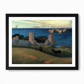 Scene from Visby 1894 by Richard Bergh ~ Vision. Motiv från Visby ~ Swedish Antique Art of Viking Boats and Castle Art Print