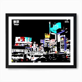 Tokyo At Night Shibuya Traffic Art Print