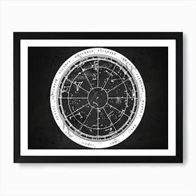 Zodiac Wheel - Star map blackboard, Zodiac map Art Print