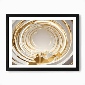 Abstract Image Of A Tunnel Of Glowing White And Gold Circles, Creating A Sense Of Depth And Perspective Art Print