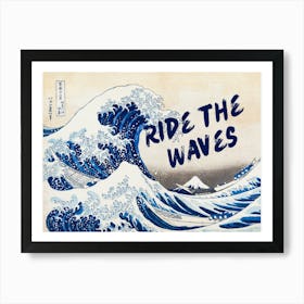 Vintage Japanese art Great Wave off Kanagawa vintage altered art, ride the waves Art Print