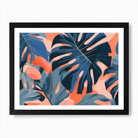 Tropical Leaves, pleasing colors of Peach and Blue, 1275 Art Print