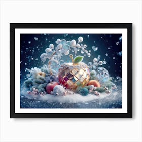 Crystal Apple decorated in elegance style covered with white snow, winter theme Art Print