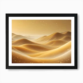 A Landscape Of Golden Sand Dunes With A Warm, Hazy Light And A Scattering Of Stars In The Sky Art Print