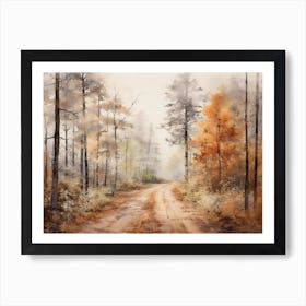 A Painting Of Country Road Through Woods In Autumn 22 Art Print