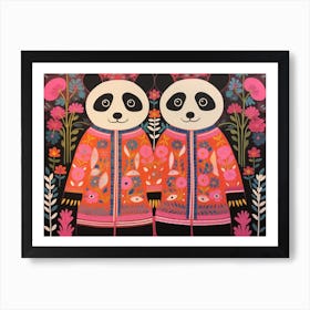 Giant Panda 3 Folk Style Animal Illustration Art Print