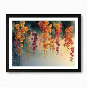 Elegant Colorful with Vibrant Flower Hanging Branches Illustration 1 Art Print