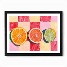 Citrus Fruits Pink Checkerboard 1 Art Print