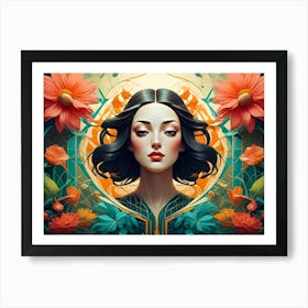 Girl With Flowers Art Print