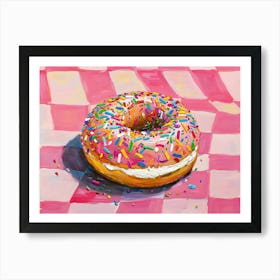 Pink Cream Donut Pink Abstract Checkerboard Art Print