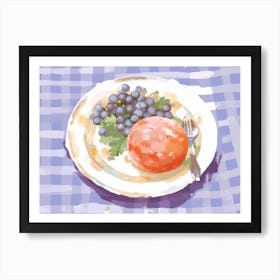 A Plate Of Grapes, Top View Food Illustration, Landscape 4 Art Print