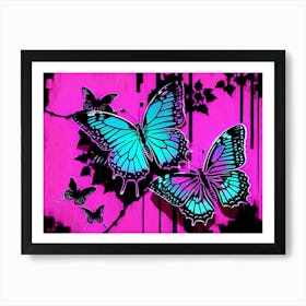 Butterflies On A Pink Background 3 Art Print