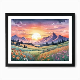 Sunset In The Mountains 3 Art Print