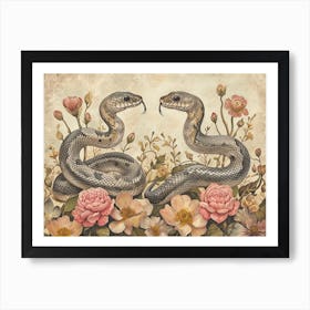 Floral Animal Illustration Snake 3 Art Print