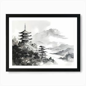Pagoda In The Mountains Art Print