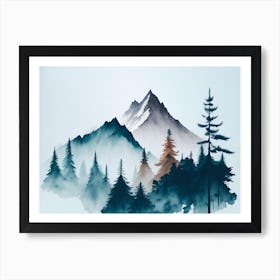 Mountain And Forest In Minimalist Watercolor Horizontal Composition 431 Art Print