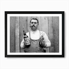 Prohibition, Man Holding A Bottle Of Whiskey, Black and White Old Photo Art Print