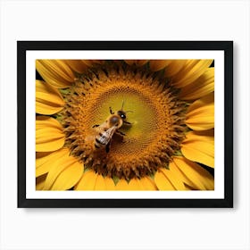 Bee On Sunflower, Macro Shot Art Print