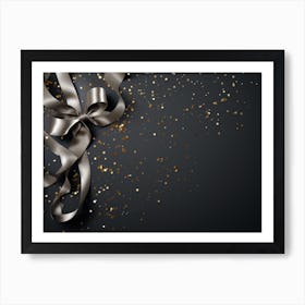 Silver Ribbon On Black Background Art Print