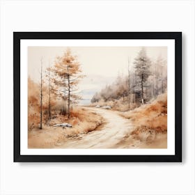 A Painting Of Country Road Through Woods In Autumn 40 Art Print