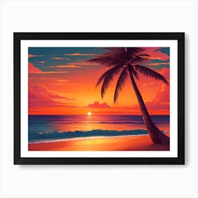 A Tranquil Beach At Sunset Horizontal Illustration 62 Art Print