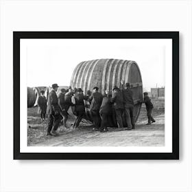 Group Of Men Lifting A Giant Barrel of Beer, Black and White Vintage Old Photo Art Print