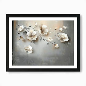 White Flowers On A Gray Background Art Print