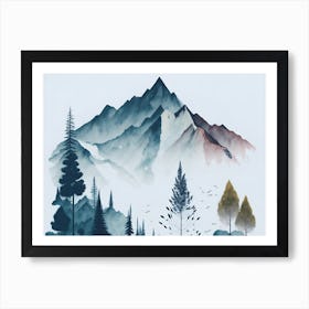 Mountain And Forest In Minimalist Watercolor Horizontal Composition 233 Art Print