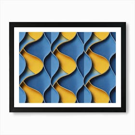 3D Geometric Blue And Yellow Wavy Pattern Art Print