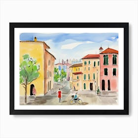 Modena Italy Cute Watercolour Illustration 4 Art Print